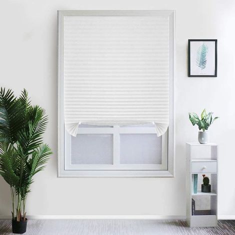Pleated Blind - Window Shade - Non-Woven Fabric With Silver Coating - No-Drill Installation - Indoor - 90 x 150 cm - White - 1 Piece (1/4)