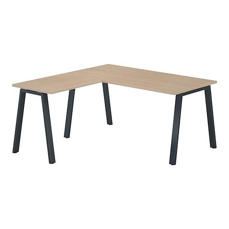 Bureau d'angle chêne clair avec retour simple L 160 x P 160 piètement métal anthracite - Arch - Maxiburo