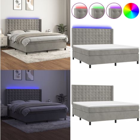 Boxspringbett mit Matratze & LED Hellgrau 160x200 cm Samt - Boxspringbett - Samtbett - Doppelbett - LED Beleuchtung - Matratze Inklusive - Home & Living (1/5)