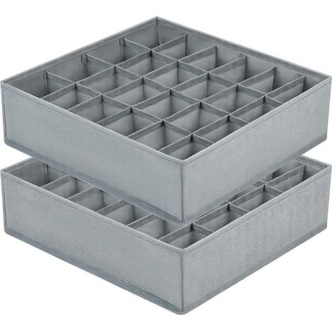 Lot de 2 Organisateur de Tiroir Pliable Non-tissé pour sous-vètements, Soutien-Gorges, Chaussettes Boîte de Rangement à Compartiment Gain de Place, Rangement Chaussettes (Gris) (1/5)