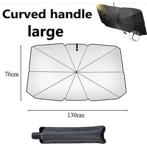 Pare-soleil de voiture, parasol, protection solaire pour pare-brise avant, accessoires de protection solaire pour l'intérieur du pare-brise, poignée incurvée, grande taille (1/5)
