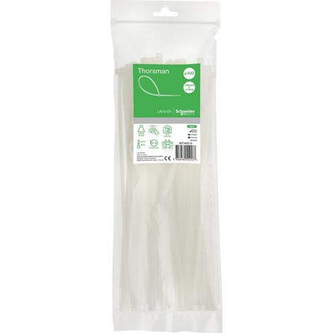 Lot De 100 Colliers Serre Câble Plastique Blanc 300x4,8mm - Ultra Résistant Polyamide 6.6 - Schneider (1/3)