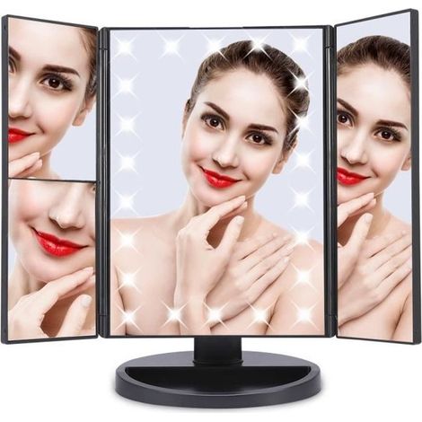 Miroir maquillage LED - Lampe loupe 2X 3X grossissement - Ecran tactile - Noir (1/4)