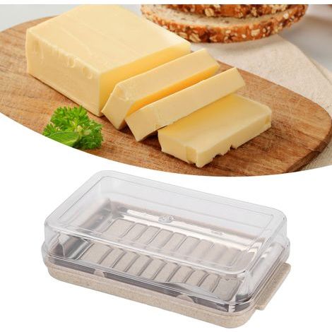 Caja de almacenamiento de mantequilla de acero inoxidable con tapa transparente para cocina. (1/5)