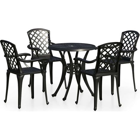 Ensemble Table + 4 chaises de bistro, Set bistrot, Ensemble repas de jardin, Aluminium coulé Noir OIB7337E (1/5)