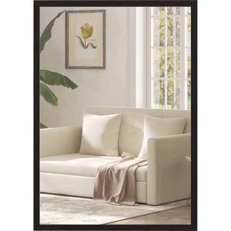 Specchio rettangolare da parete 50 x 70 cm, con cornice in legno nero, ideale per il bagno, il soggiorno o la camera da letto. (1/5)