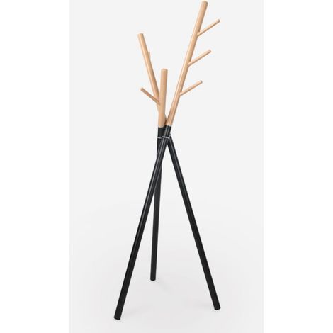 Ahd Amazing Home Design – Porte-manteau scandinave en bois naturel et métal noir – 8 patères – Base trépied stable – Dimensions 49x49x172cm