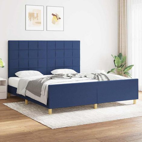 Cadre de lit sans matelas bleu 180x200 cm tissu (1/5)