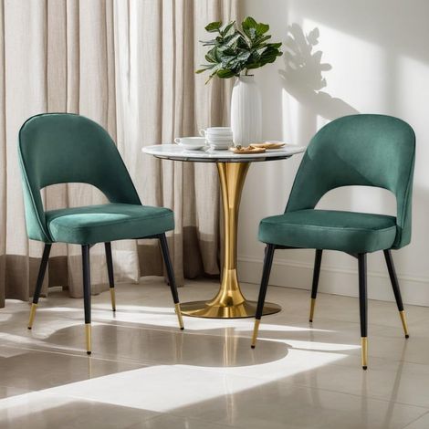 Wahson Lot de 2 chaises en velours vert – Chaises de salle à manger modernes – Pieds en métal – Confortables et faciles à nettoyer