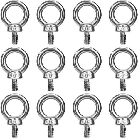 Boulons à Oeil M6 Anneau de Levage Boulon à œil Anneaux Filetage Vis en Acier Inoxydable 304 pour Fixer des Suspendus Relier 12 Pièces (1/4)