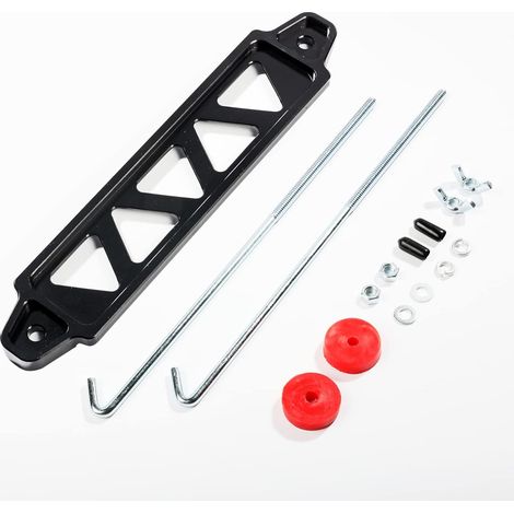 Batteriehalterhalterung, Autobatteriehalterungssatz mit 10-Zoll-J-Schrauben, Batteriehalterung aus Aluminiumlegierung, Batteriefach für Autobatterie-Montagehalterung, Schlosszubehör (schwarz)