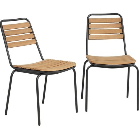 Set de 2 chaises d'extérieur en acier et bois d'eucalyptus avec dossier, empilables, charge max 160 kg, couleur naturel (1/5)