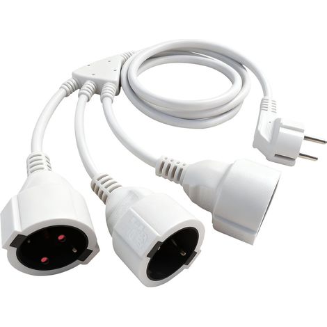 Rallonge électrique 2 m - Double prise pour prise - Adaptateur de prise - 3 prises Schuko - Prise multiple - Double prise avec câble flexible - Pour la maison, le bureau (1/5)