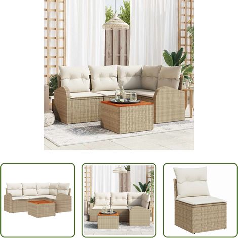 Gartentisch - Gartensofa-set mit Kissen 5 pcs Beige Poly-Rattan (1/5)