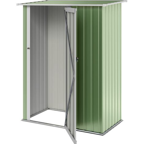 Abri de jardin métallique, 1,07 m², 142 x 86 x 189 cm, abri à outils avec toit pentu, porte verrouillable, résistant aux intempéries, abri de jardin extérieur pour cour arrière, vert (1/5)