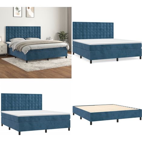 Boxspringbett mit Matratze Dunkelblau 160x200 cm Samt - Boxspringbett, Boxspringbetten, Bett, Schlafzimmermöbel, Bettgestell, Lattenrost, Doppelbett, Samtbett, Polsterbett, Bett mit Matratze, Bettgest (1/5)