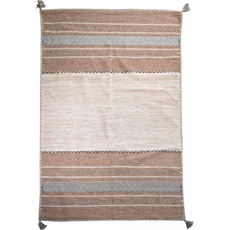 Tapis kilim fait main en coton 120x170 beige et marron rectangle motif ethnique (1/5)