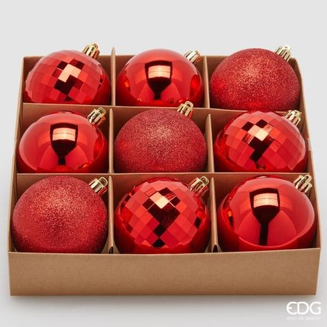 EDG Set 9 Pezzi Palla Di Natale Mirrormix Assortiti Rosso 8 Cm