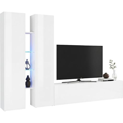 Pared Modular Fabiano, 12 Estantes, Hecho en Italia, 30x280x180h cm Blanco Brillante