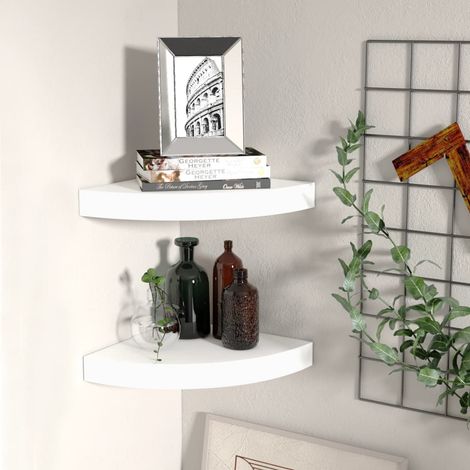 Lot de 2 Étagère d'angle flottante Armoire murale Meuble Étagère Blanc 25x25x3,8 cm MDF 29724 (1/5)