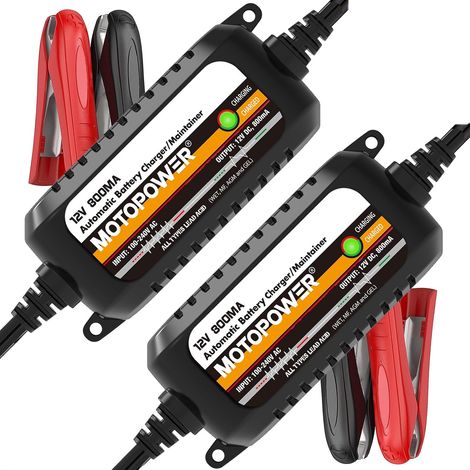Lot de 2 chargeurs de Batterie automatiques 12 V 800 mA, mainteneur de Batterie, Chargeur à régime Lent et désulfateur de Batterie (1/5)