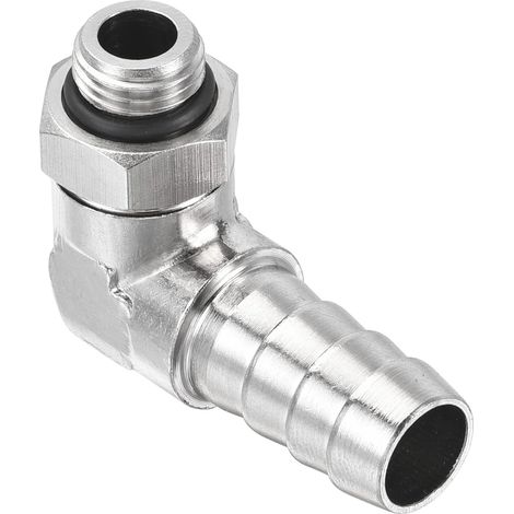 Tuyau Barbillon Raccords - 90 Degré Coude Nickelé 10mm Barbelé Tuyau Connecteur avec Tuyau Appliquer au Gaz (M10x1 Mâle Filetage) (1/5)