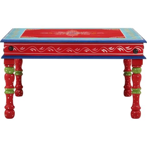 Table basse Table de salon Table de café rouge bois de manguier massif peint à la main (1/5)