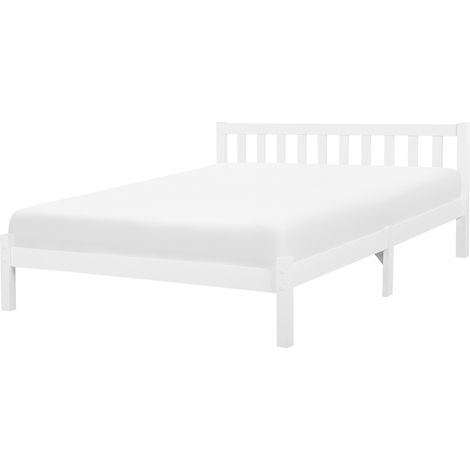 Cama doble de madera de pino blanca 180 x 200 cm con listones estilo escandinavo Florac