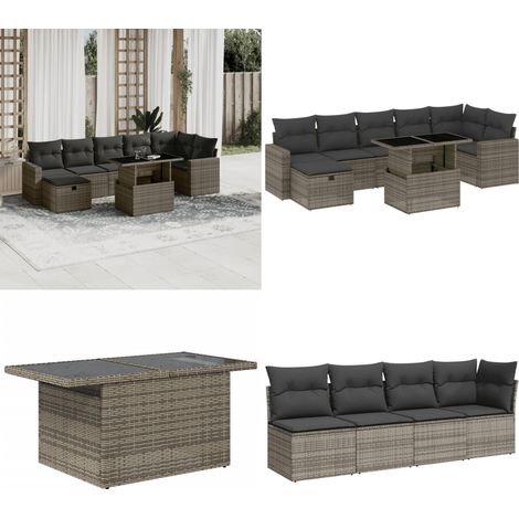 8-tlg. Garten-Sofagarnitur mit Kissen Grau Poly Rattan - Gartenmöbel Set - PE-Rattan Möbel - Outdoor Lounge - Gartenlounge - Terrassenmöbel - Home & Living (1/5)