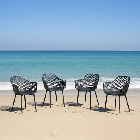 H.J WeDoo Lot de 4 Chaises de Jardin, Chaises D'extérieur en Plastique, pour Terrasse et Balcon, Pieds en Métal, Charge maximale : 120 kg, Noir (1/5)