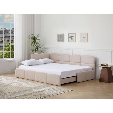 Letto estraibile 2 x 80 x 200 cm Con rete a doghe Tessuto testurizzato Beige – PLURANIO (1/4)