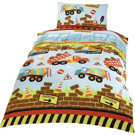 Sconosciuto Kidz, set biancheria da letto singolo multicolore, tema edilizia, con ruspe e camion (1/3)