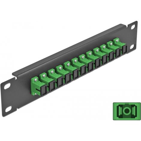 Delock Panel de conexiÃ³n de fibra Ã³ptica de 10 de 12 puertos SC Simplex verde 1U negro