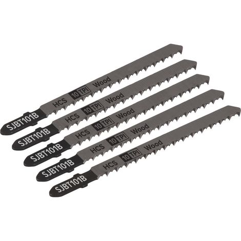 Sealey SJBT101B Jigsaw Blade for Hard Wood 100mm 10tpi - Pack of 5