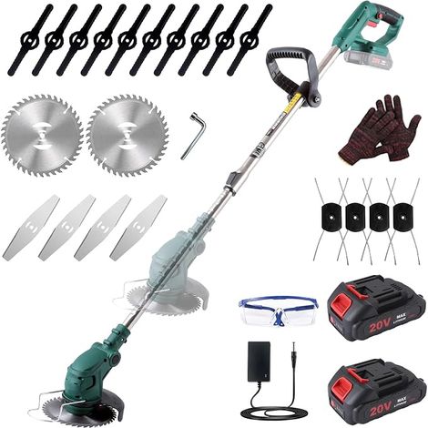 Rotofil Cordless Electric Brushcutter, 650 W, with 2 x 20 V 1.5 Ah Batteries and 20 Blades 4 Types, Cordless Edge Cutter with Battery for Mowing Garden and Lawn (1/5)