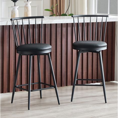 Lot de 2 tabourets de bar en métal style Windsor avec siège rembourré noir (1/5)