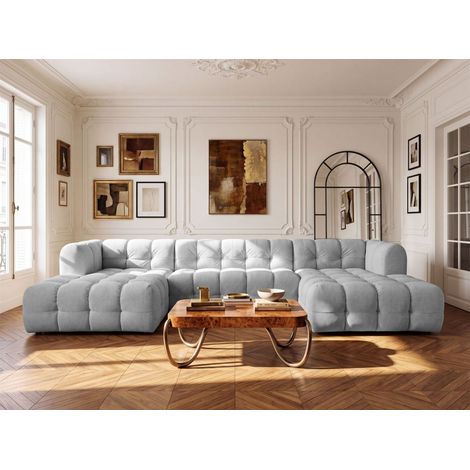 Wohnlandschaft Sofa U-Form SOLVIE in Stoff Moly Hellgrau (1/4)