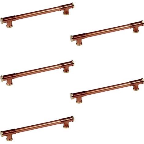 Lot de 5 Poignées de meuble cuivre "Industriel Té" - Entraxe 160 mm - Ø12 - Arcanaute (1/3)