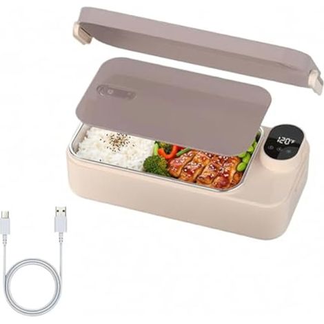 900ml Boîte à Lunch Électrique, 7200mAh Rechargeable Boîte à Déjeuner Chauffante avec Récipient en Acier Inoxydable, Affichage de la Température Réglable, Gamelle Chauffante pour Camping, Bureau,