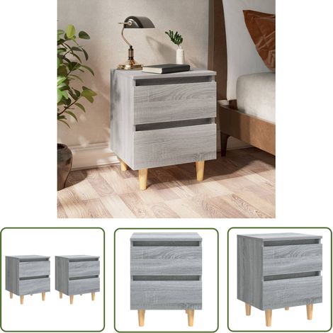 The Living Store Tables de chevet pieds en bois 2 pcs Sonoma gris 40x35x50 cm - Table De Chevet - Meuble De Chambre - Table De Nuit - Table Scandinave - Table Basse (1/5)