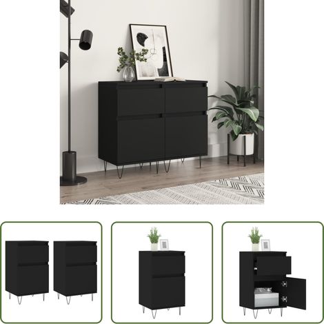 vidaXL Schrank - Sideboards 2 Stk. Schwarz 40x35x70 cm Holzwerkstoff (1/5)
