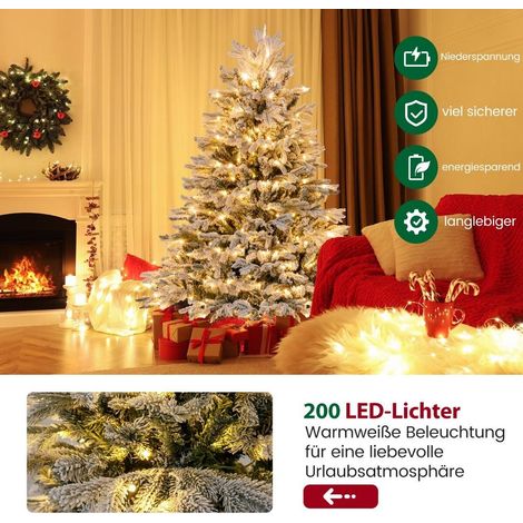 Montage facile sapin de Noël artificiel 146 cm, 200 LED blanc chaud, 688 branches enneigées, pied métallique (1/5)