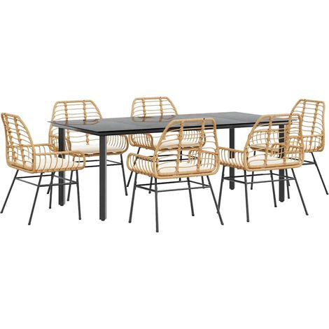 Maison Exclusive - Set Pranzo da Giardino 7pz con Cuscini Marrone Polyrattan Vetro