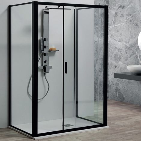 Bo x Doccia 70 x 120 x 70 cm a Muro 3 Lati con 2 Ante Scorrevoli - 1 Lato Fisso - Profili Bo x Nero - Altezza 200 cm (1/5)