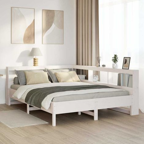 Bookcase Bed without Mattress White 135x190 cm Solid Wood Pine vidaXL (1/5)