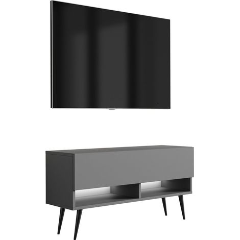Meuble TV : Anthracite, pieds obliques noirs, LED blanche, 100 × 32 × 52 cm (1/5)