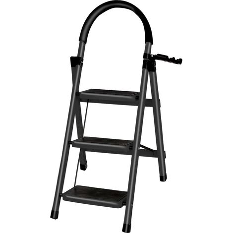 Klapptrittleiter, rutschfestes Design, ergonomischer Griff, schwarz, S (1/2)
