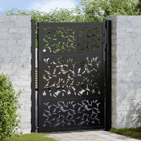 Vidaxl – Portail en acier noir 100x125 cm – Design découpé au laser – Résistant à la corrosion – Système de verrouillage avec 3 clés