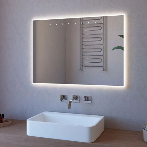 Specchiera LED 100x70 con punti superiori sabbiati e illuminazione perimetrale (1/5)