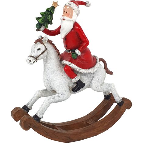 Figur Weihnachtsmann auf Schaukelpferd 49,5 x 15 x 44,5 cm rot Weihnachtsfigur
